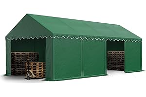 TOOLPORT Tendone deposito 4x8 m PVC 800 N impermeabile tenda capannone con telaio al suolo verde scuro