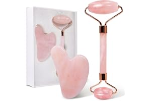 JOYAS MINERALES Gua Sha & Rouleau de Quartz Rose Naturel 100% - Anti-rides, Tonifiant et Raffermissant pour la Peau | Outils de Massage pour Rajeunissement et Relaxation (Quartz Rose)