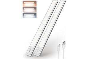 EZVALO Under Cabinet Kitchen Lights, 134 LED Motion Sensor Lights Indoor 3 Color Temps, 3200mAh Rechargeable Wireless Dimmable Under Counter Lights for Kitchen, Stairs, Wardrobe, Hallway,Garage (2 Pack)