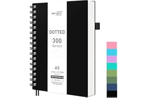 ‎RETTACY RETTACY Notizbuch A5 Gepunktetes, Bullet Dot Journal, Spiral-Notizbücher 150 Blatt/300 Seiten zum Schreiben, 100gsm, PVC Hardcover, für Frauen Männer Arbeit Büro Schule, 14.5 x 21cm – Schwarz