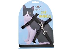 PUPTECK Adjustable Cat Harness and Lead Set Escape Proof Kitten Strap Collar for Walking Travel, Black, S
