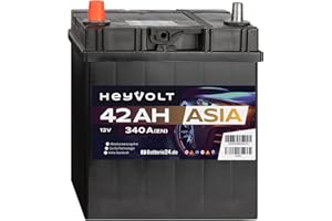 ‎BATTERIE24.DE HeyVolt Asia Autobatterie 12V 42Ah 340A/EN Starterbatterie, absolut wartungsfrei ersetzt 35Ah 40Ah, Pluspol Links