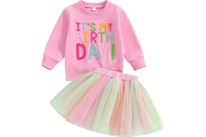 MAHUAOYIXI Baby Girl 2Pcs Birthday Outfits Long Sleeve Letters Embroidery Tops Sweatshirts + Tulle Tutu Skirt Set Toddler Girls Clothes Girls Birthday Clothing Set