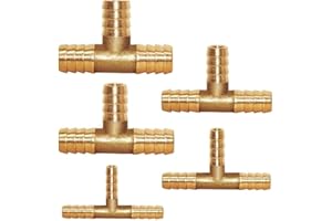 YIXISI Lot de 5 connecteurs de réparation 6/8/10/12/14 mm, 3 voies en T pour carburant, air, eau, gaz, huile – Construction en laiton