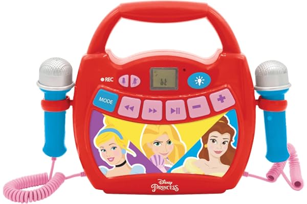 Lexibook- Disney Princesses, Mon Premier Lecteur Musical karaoké avec micros, sans Fil, Fonctions Enregistrement et Changement de Voix, pour Enfant, rouge, MP300DPZ