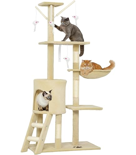 PawHut kattenkrabpaal met kattenhol, ligplatform en speelbal, 45 x 40 x