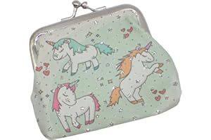 Topkids Accessories Porte-monnaie mignon pour enfants et filles - Petit porte-monnaie - Accessoires pour filles et garçons, Imprimé licorne étoiles turquoise et paillettes avec fermoir, S, Décontracté