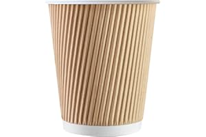 BELGRAVIA 500 x Kraft 8 Ounce Ripple 3 Ply Disposable Insulated Paper Cups For Tea Coffee Cappuccino Hot Drinks