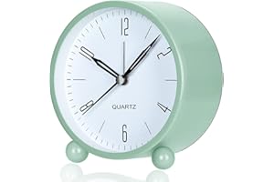 YOUJABZ Reloj Despertador analógico, Esfera grande de 4 Pulgadas, Reloj Despertador Redondo Minimalista de Metal Reloj Despertador Moderno de mesita de noche, sin tictac