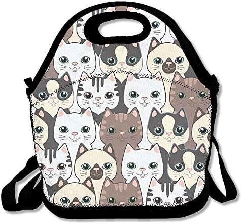 Fun Cat Kittens Lunch Tote Insulated Reusable Picnic Lunch Bags Boxes Neoprene Food Bag