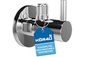 kör4u Valvola angolare di design, 1/2 x 3/8 pollici, rotonda, cromata, con chiusura rapida, per bagno e cucina, con rosetta