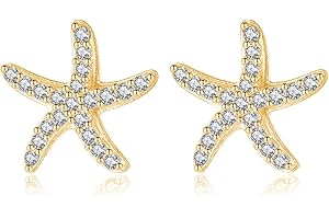 Reffeer Solid 925 Sterling Silver CZ Starfish Stud Earrings for Women Teen Girls Earrings Beach Stud Earrings Sea Fish Earrings
