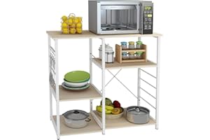 DlandHome Soporte para Carrito de microondas, Almacenamiento Cocina de 3 Niveles + 3 Niveles para Estante de panadería y Especias, Estante Organizador de estación, básico y de Arce