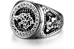 Dochais Schmuck Ring Herren aus Edelstahl,Ring Viking Wikinger Wolfskopf,Ring Herren Schwarz Größe 60 bis 70
