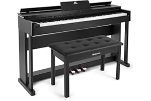 MUSTAR Digital Piano 88 Tasten mit Klavierhocker, E Piano Schwarz mit Hammermechanik, E-Klavier mit 3 Pedale Adapter, 2 Kopfhöreranschluss, Duales Kontrollsystem, USB/MIDI, Klassisch professionell