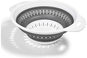 JQKX Collapsible Colander with Handle,BPA Free Silicone Colanders & Food Strainers with Plastic Handles Vegetable and Fruit Kitchen Draining Pasta Foldable Strainer Colander Dishwasher Safe Set Gray
