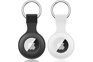 2 Pezzi Meliya AirTag Portachiavi per Apple Airtag, Silicone Custodia per Airtag Apple con Portachiavi, Cover Protettiva per AirTag per Zaini e Animali Domestici (Nero+Bianco)