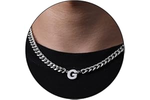 Esmoly Collana Uomo Argento Oro Nero Collana con Lettere A-Z 18+2 Inches 316L Acciaio Inossidabile 6.5mm Cuban Chain Regalo Uomo Ragazzo