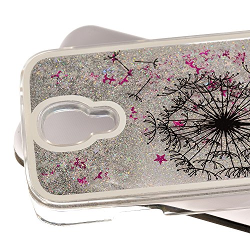 Für Samsung Galaxy S4 Hülle,Für Samsung Galaxy S4 Flüssigkeit Handyhülle,Funyye Luxus Luxuriös [Bunten Muster] Liebe Herzen Star Fließt Treibsand Durchsichtige Handytasche Glänzend Glitzer Diamond Diamant Fließen Flüssig Flüssigkeit Handyhülle Handy Hülle Case Tasche Crystal Case Durchsichtig Schutzhülle Etui Bumper Für Samsung Galaxy S4 + 1 x Frei Displayschutzfolie – Silber Glitter,Schwarzer Löwenzahn - 4