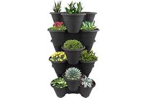 AGP ADVANCED GLOBAL PRODUCTIONS Outdoor Strawberry Planters Stackable Garden Vertical Plant Pot Flower Herbs Box (6 x Black)