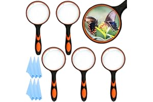 SITAKE 6 Stück Lupe Kinder 10X, Große Lupe Handleselupe 75mm für Senioren und Kinder in Lesen, Lupe mit Rutschfestem Weichgummigriff und 6 Stück Mikrofaser Reinigungstüchern(Artikel-B)