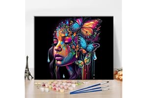 TISHIRON Dipingi fai da te con i numeri, per adulti e bambini, con pennelli, pittura acrilica per ragazze nere, kit su tela, artigianato 40 x 50 cm (senza cornice)