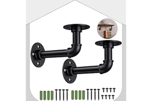 HOMGEN Industrial Pipe Shelf Brackets 2Pcs Black Shelf Bracket Wall Brackets for Shelves Metal Pipe Shelving Brackets Floating Scaffold Board Shelf Support Brackets for Bookshelf etc.(15 X 8 cm)