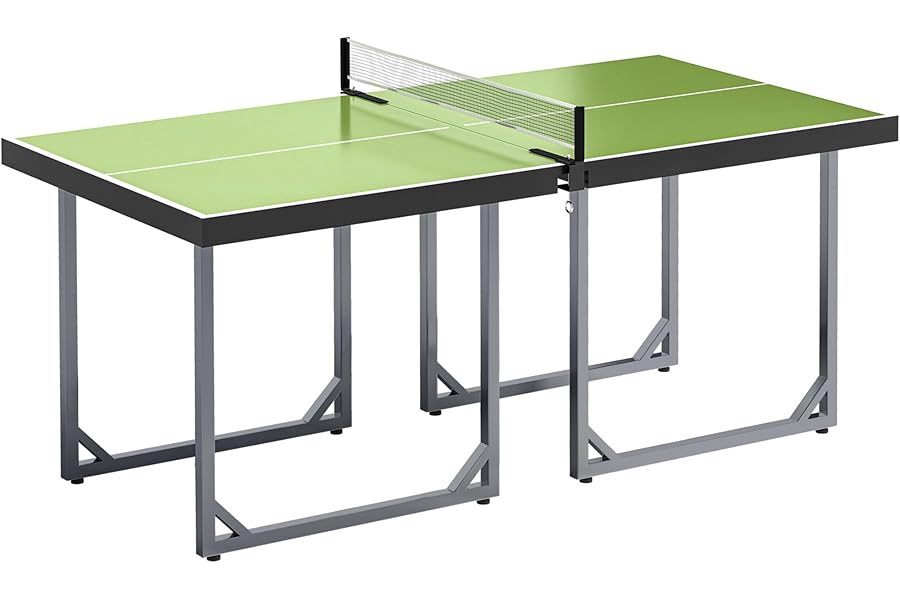 HOMCOM 6ft Table Tennis Table, Ping Pong Table with Net, Foldable and Portable Ping Pong Set for Indoor Outdoor Use, Easy Assemble, Midsize