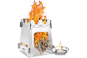 JINYOMFLY Estufa de Leña Camping, Estufas Leña Portátil, Estufa Camping Titanio Plegable, Ligero Mini Hornillo Leña de Supervivencia, Hornilla Camping para Trekking Picnic BBQ