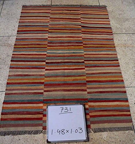 PC # 731 Vegetable Dyed Hand Made Lamb Wool Kilim Rug Afghani Chobi Double Face Design 148 x 103 cm