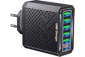 CUPEOHOME USB-Stecker Schnellladung, 6-Port Fast Multi Charger Plug EU Charging Power Adapter Multiple Quick Charge Wall Plug für iPhone 16/15/15 Pro/15 Pro Max, Samsung S21 S20 S10 S9 (schwarz)