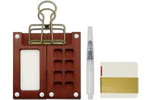 HINGTAI Kit de Palette Peinture à l'aquarelle Miniature à 8 grilles, Palette Humide Peinture Figurine Ensemble kit Aquarelle de Poche en Bois, kit de boîte de Palette Aquarelle Portable avec Clip de Pinceau