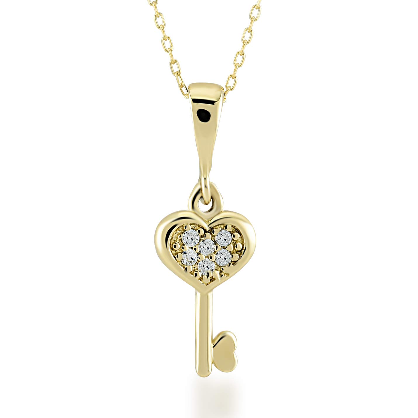 Damen-Halskette-aus-14-Karat-585-Echt-Gelbgold-Kette-mit-Charms-Anhnger-Herz-Schlssel-Geschenk-fr-Valentinstag-Geburtstag-Weihnachten-Kette-45-cm