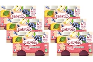 Babybio - Petits Pots Pomme d'Aquitaine/Myrtille 260 g - Pack de 6 - 4 Mois - Bio