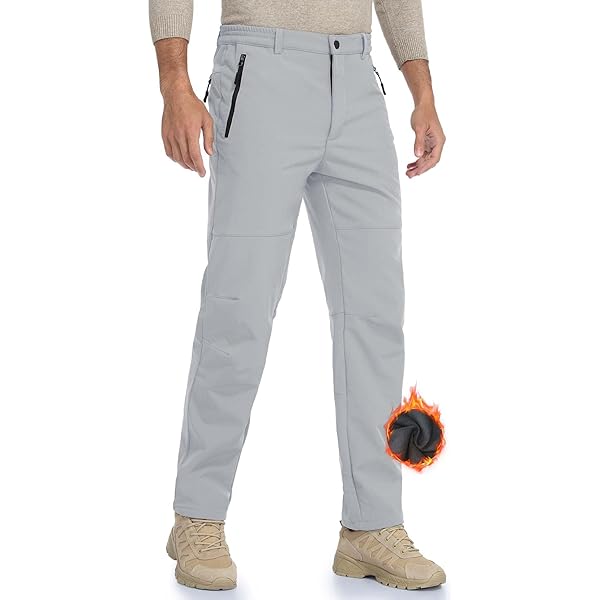 Pioneer Camp Heren wandelbroek waterdichte cargobroek thermische broek ademend fleece gevoerd winddichte winterbroek outdoorbroek met 5 utility zakken, zwart, L