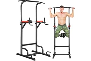BangTong&Li Power Tower Dip Station Adjustable Pull Up & Dip Stands Multi-Function Strength Training Pull up Bar Fitness Equipment for Home Gym