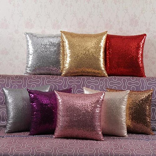 Lanspo Solid Color Glitzer Sequins Throw Kissenbezug Cafe Shop Car Bed Sofa Home Decor Kissenbezüge 45x45cm (Gold) - 3