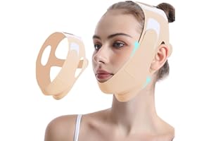 HAOUTDORY Mascarilla V-Line Mentón,Versión Mejorada Ice-Cool,Reductor de Papada Reutilizable para Dormir,Banda Lifting Facial en V para Definir Mandíbula y Reafirmar Rostro,Beige