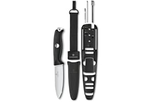 VICTORINOX Navaja suiza de bolsillo Venture Pro, 9 funciones, navaja deportiva de hoja fija incl. hoja de 10,5 cm, pinza y pedernal, espiga completa, negro