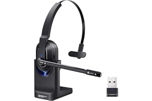 EKSA H5 [New] Casque Bluetooth avec Micro & Dongle USB [45 Heures de Lecture et Portée de 10 m] Casque PC Mono avec Station de Charge et à Réduction de Bruit AI