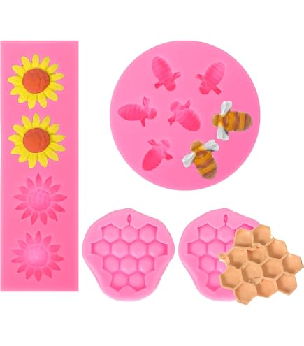 DUBENS Moule à fondant en silicone en forme d'abeille, moule en forme de ruche d'abeille, moules à gâteau, chocolat, bonbons, décoration, outils de décoration pour sucre, argile polymère, bricolage