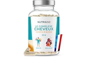 NUTRI & CO Biotine Cheveux avec Kératine Brevetée + Vitamine B8 - Accélère la Pousse des Cheveux & des Ongles - Complément Alimentaire pour Cheveux - 60 gélules Vegan Fabriqué en France