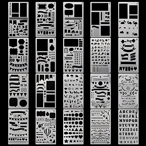 DIY Journal Stencil 20 Pack Different Pattern Craft Template Notebook/Diary/Scrapbook and Drawing Stencils