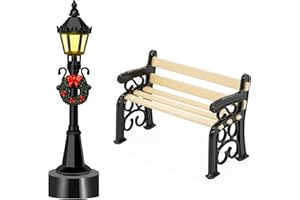 Charfia Miniature Lantern Bench Mini Garten Wird es leuchten Lights Model Making Fairy Miniatur Möbel Möbel Garten Gewächshaus Zubehör, Miniatur Wichtel Zubehör Garten Miniatur Deko