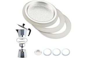 VIDOELETTRONICA Guarnizione e Filtro Caffettiera Universale per Ricambi Moka 3x Anello di Tenuta in Lattice + 1x Filtro in Acciaio (2 tazze)