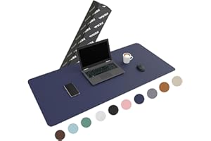 WURK - Grande sottomano antiscivolo da scrivania in pelle sintetica di poliuretano, con clip per cavi, tappetino per mouse XXL, 120 x 60 cm, blu