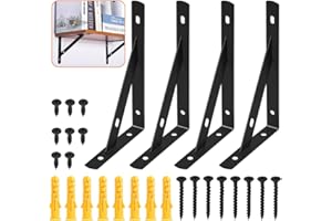 GOHOKI 4 Pcs Wall Shelve Brackets Heavy Duty Floating Shelf Brackets Supports Screws and Wall Plugs Set 90 Degree Angle Metal Brackets Black（120x200mm）