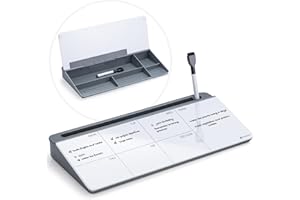 Varhomax - Planificador semanal de vidrio para escritorio, pizarra blanca gris, calendario de borrado en seco para lista de tareas, pizarra blanca con organizador de almacenamiento, tablero de