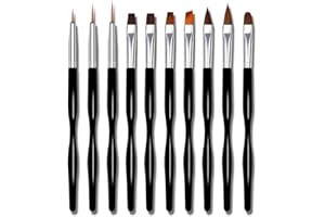 ZEOHBETY Nail Art Brushes Set, 10pcs Nail Design Painting Brushes, Professional Nail Art Design Brushes, Nail Fine Liner Brushes, Black