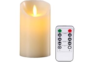 YIWER Bougies LED, 15cm Ensemble de 1 bougies en cires véritable, 10 touches avec fonction minuterie 2/4/6/8 heures, de 300 heures d’utilisation. (couleur ivoire)